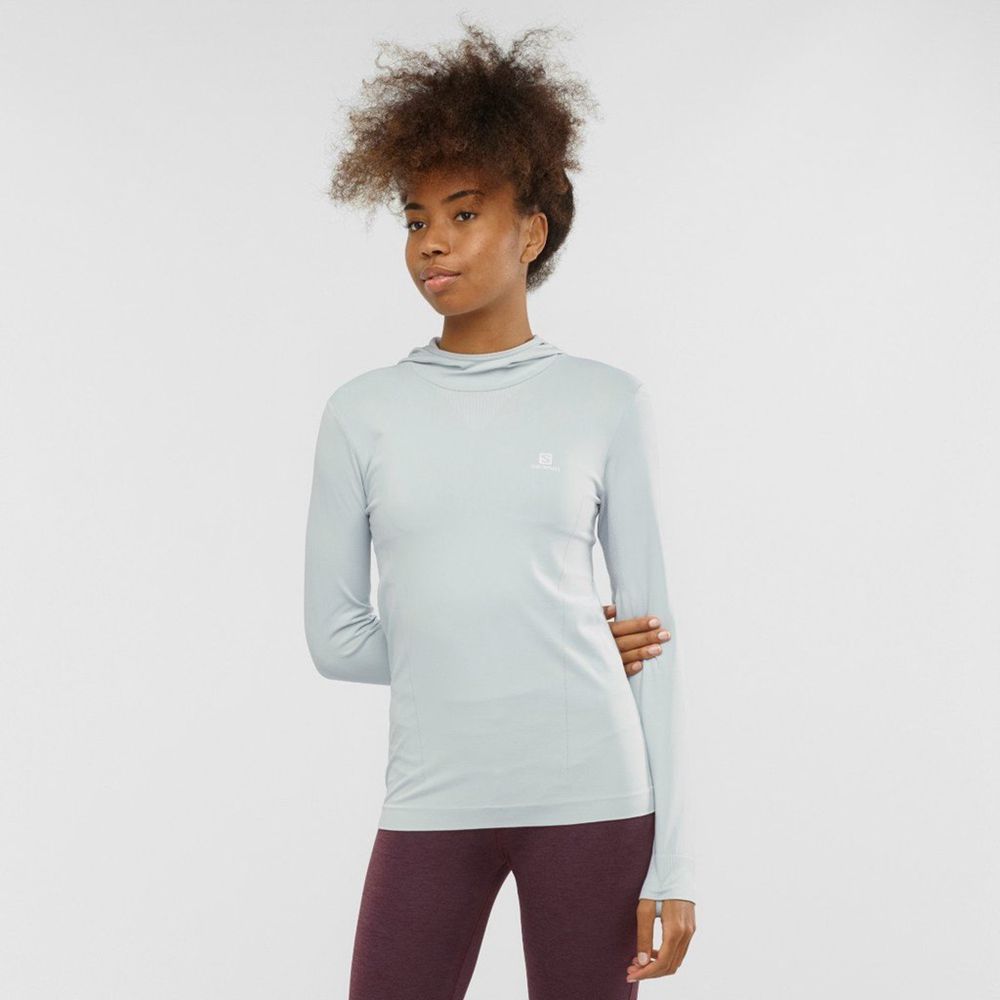 SALOMON COMET SEAMLESS HOODIE Philippines - Women's Midlayers - Azure | 531694-LGQ
